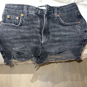 Distressed Black Denim Shorts